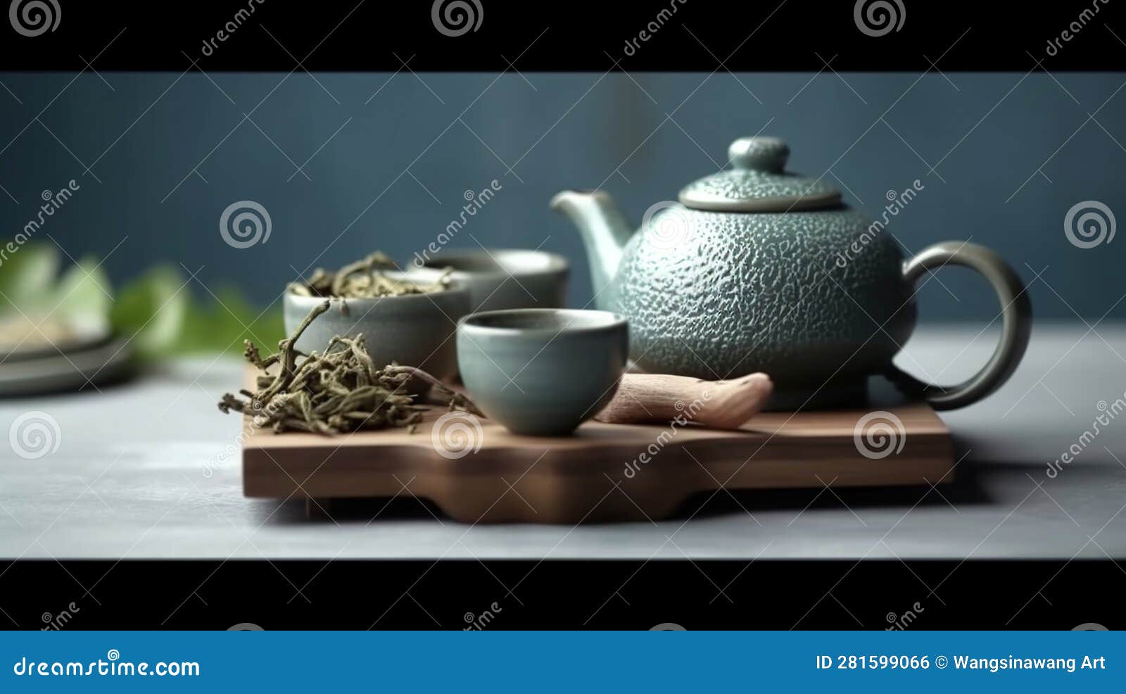 Green Tea in Teapot AI Generated Image Stock Illustration