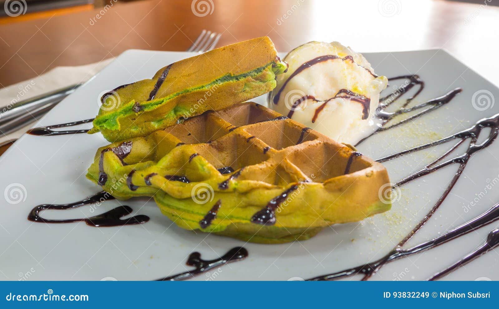 Green Tea Waffles Ice Cream Stock Image Image of food, green 93832249