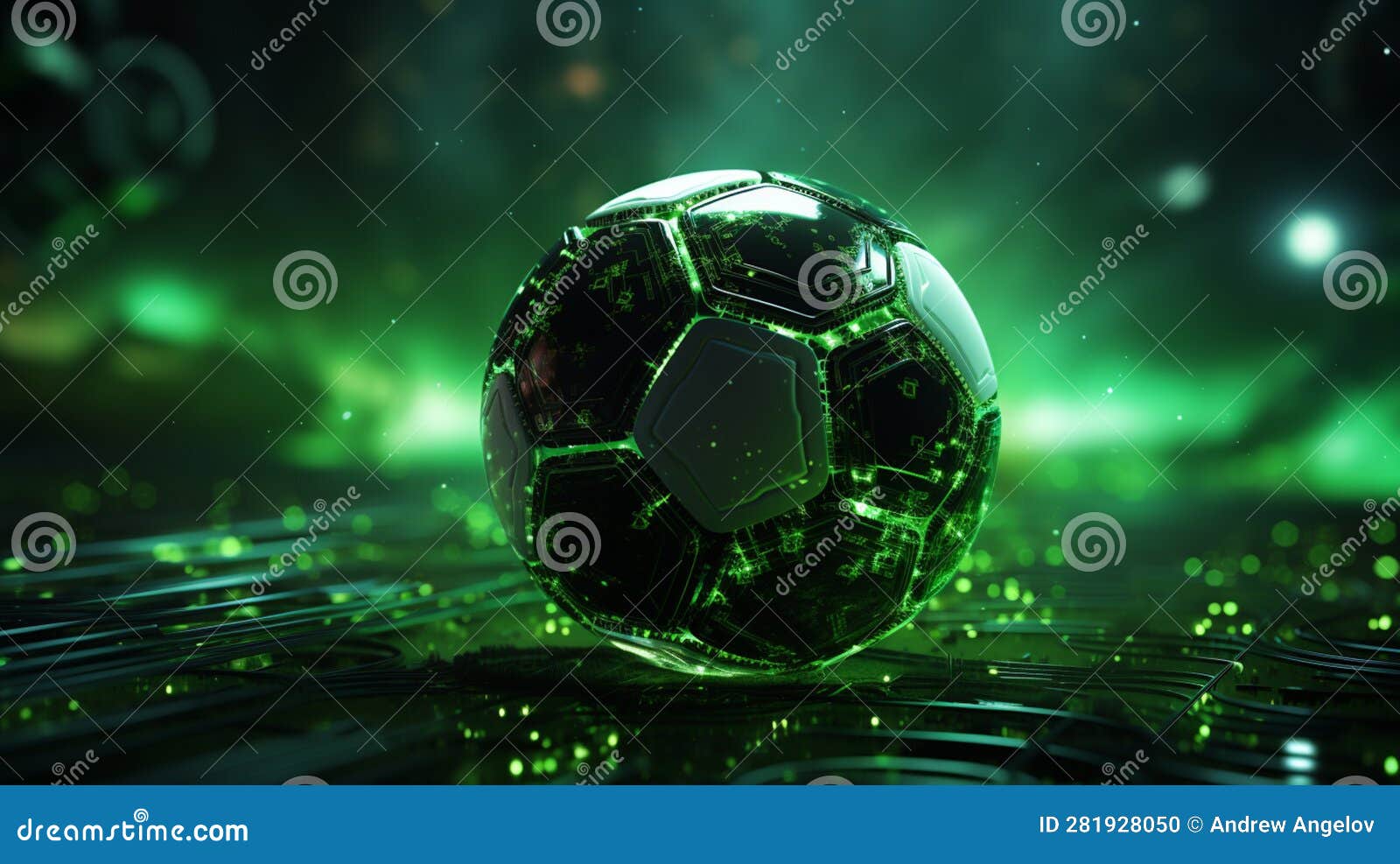 green tech background. neon light soccer generative ai
