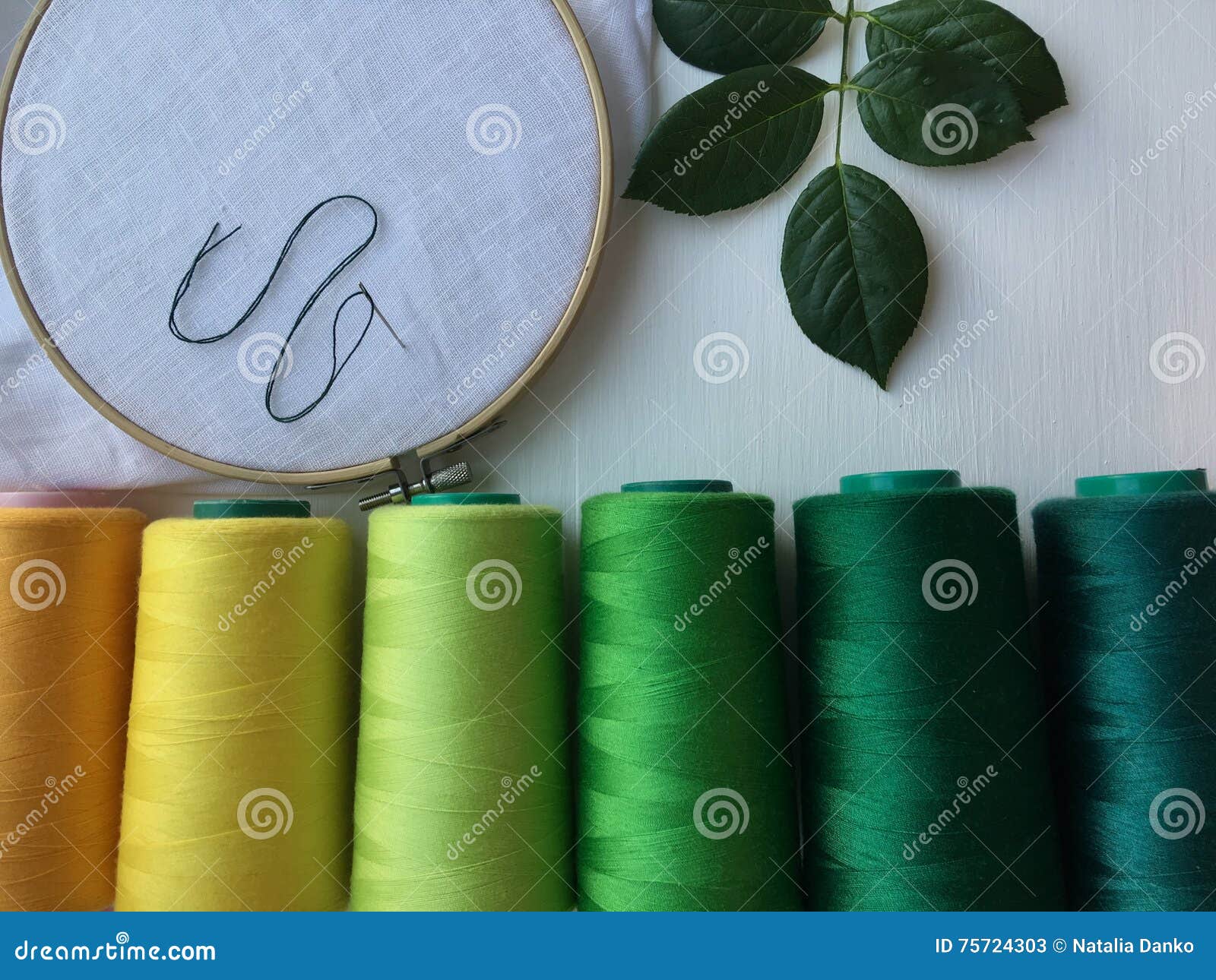 Green Thread for Sewing and Embroidery Stock Image Image of wooden