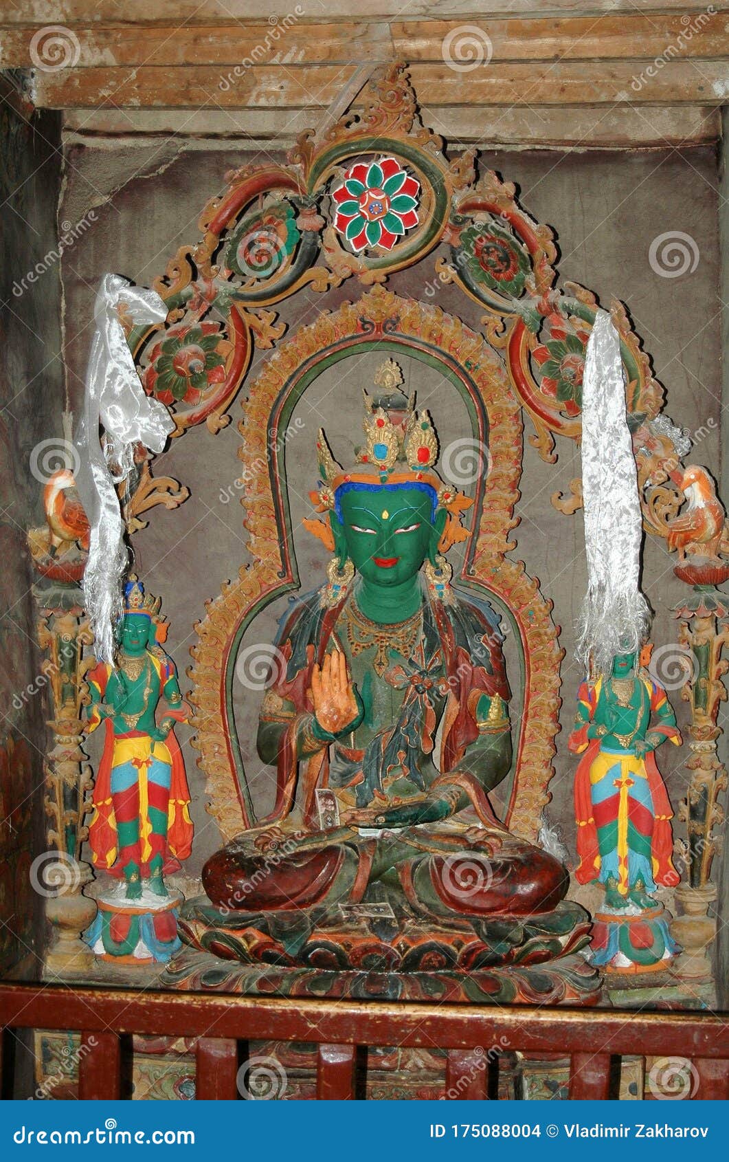 Green Tibetan Deity Statue in Monastery Editorial Stock Image Image