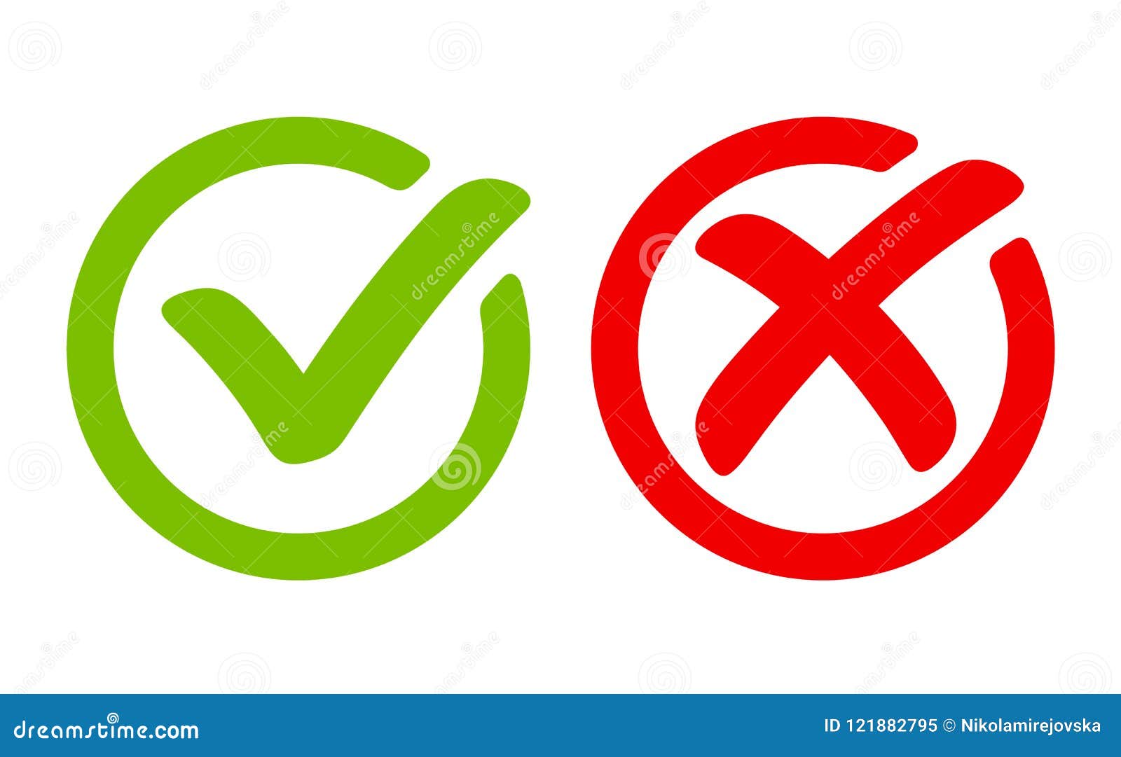 Green Tick Symbol And Red Cross Sign In Circle. Icons For Evaluation