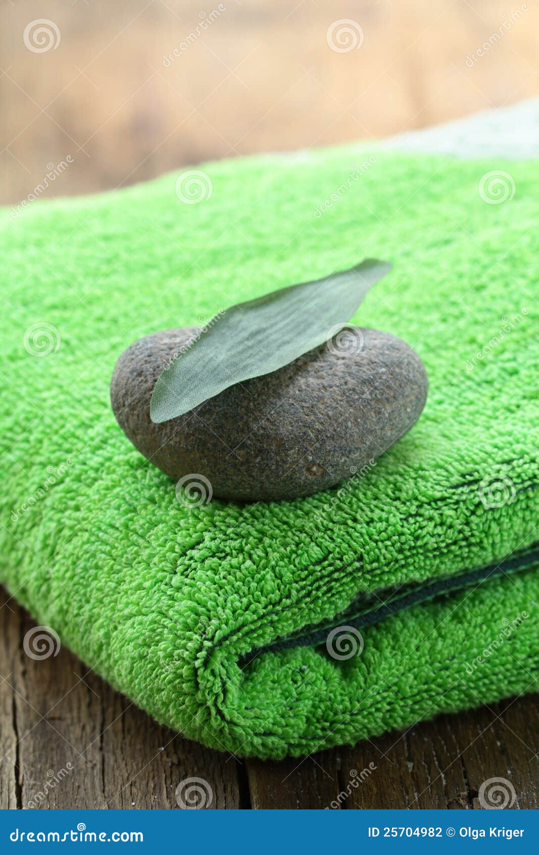 Green Towel, Stone and Leaf Stock Photo Image of massage, plant 25704982