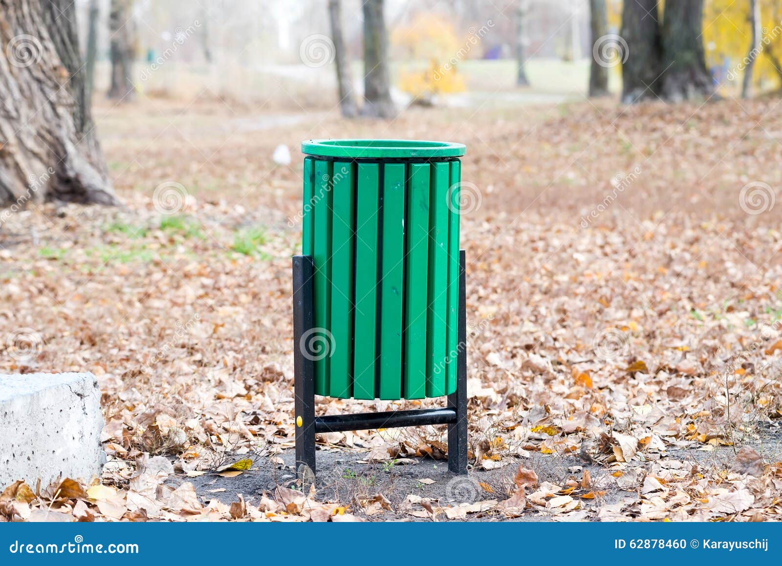 Green Trash Bin in the Park Stock Photo Image of ecology, basket