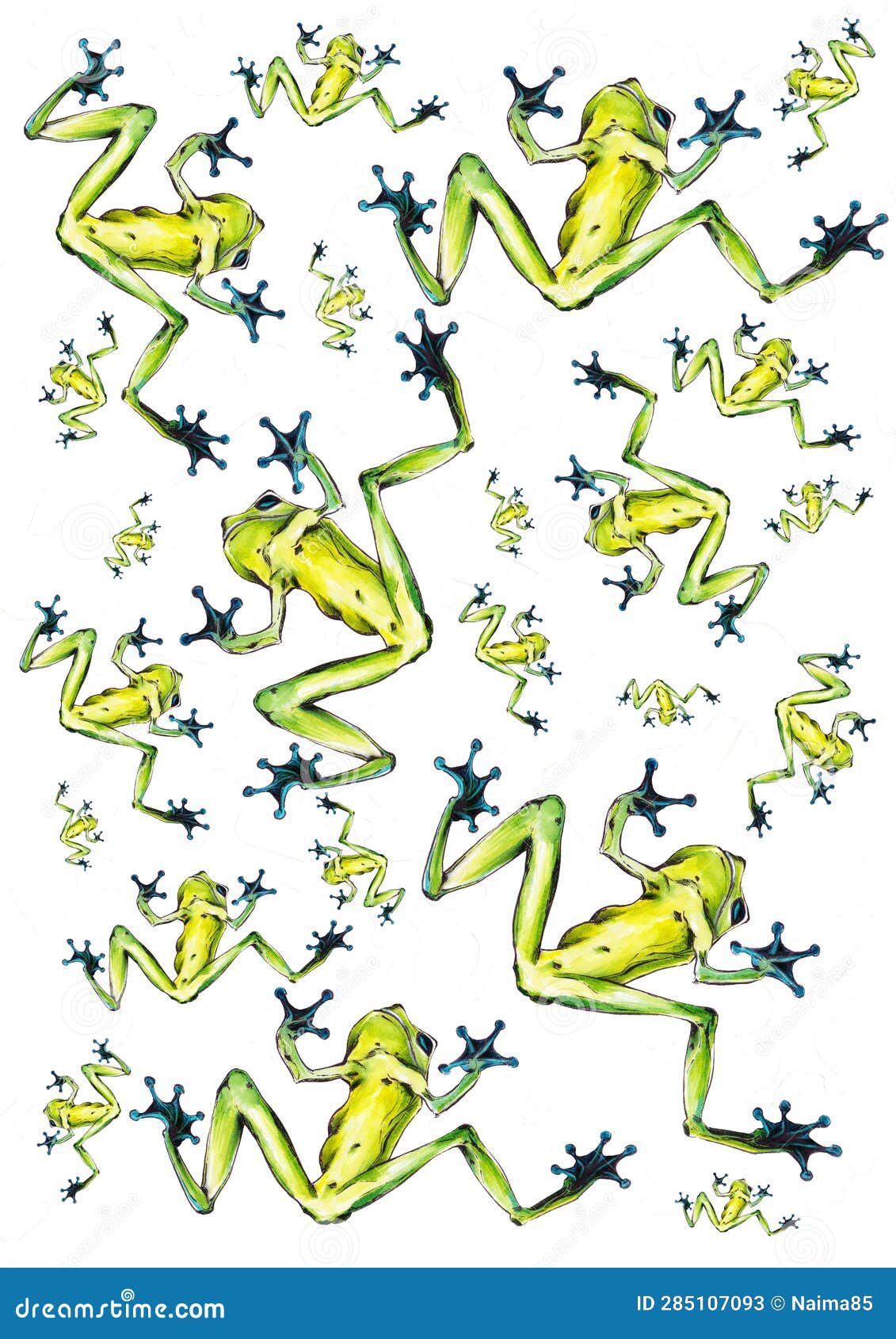 Green tree frogs on white stock illustration. Illustration of yellow