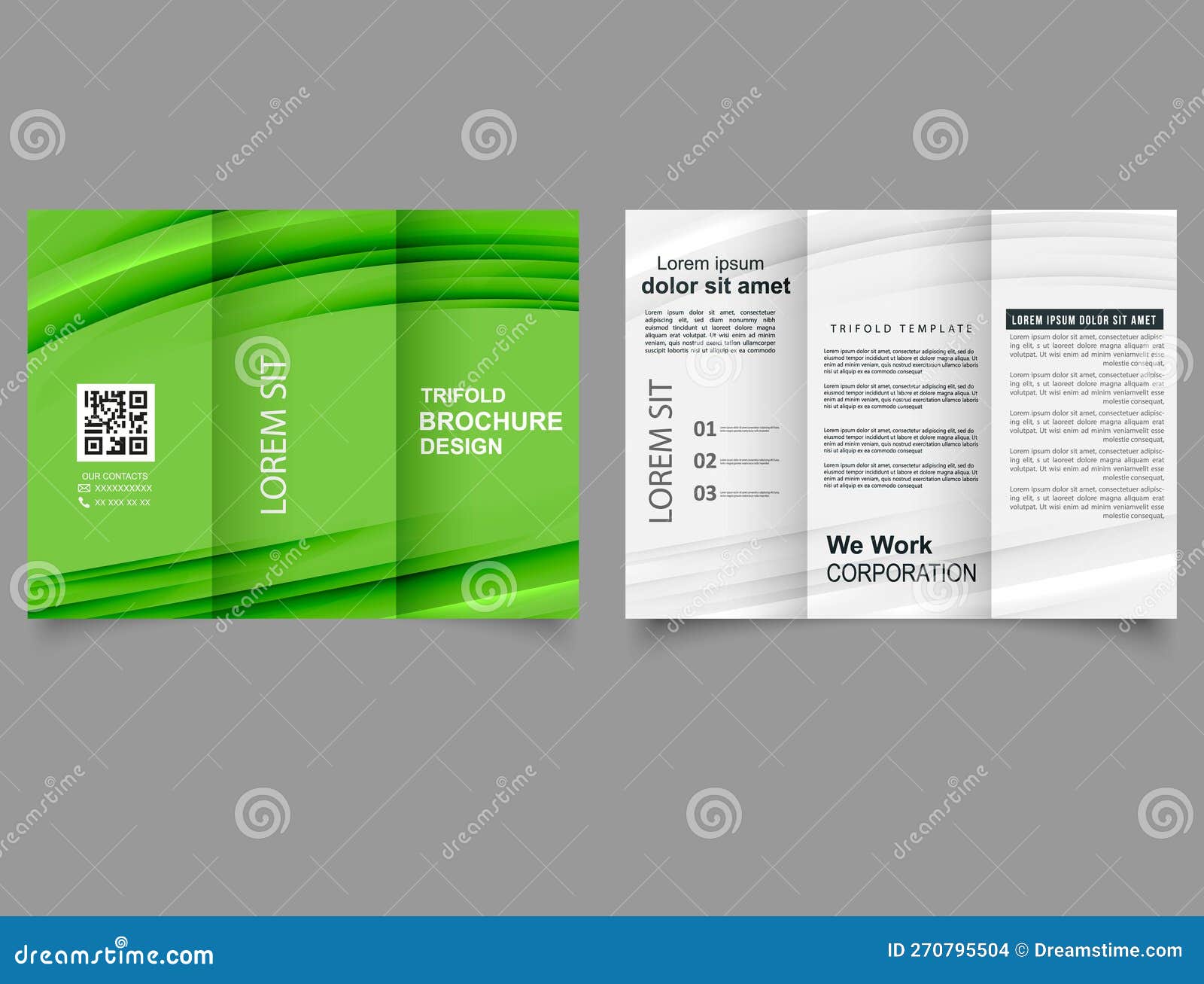 Green Trifold Brochure. Spring. Abstract Brochure Template. Vector File