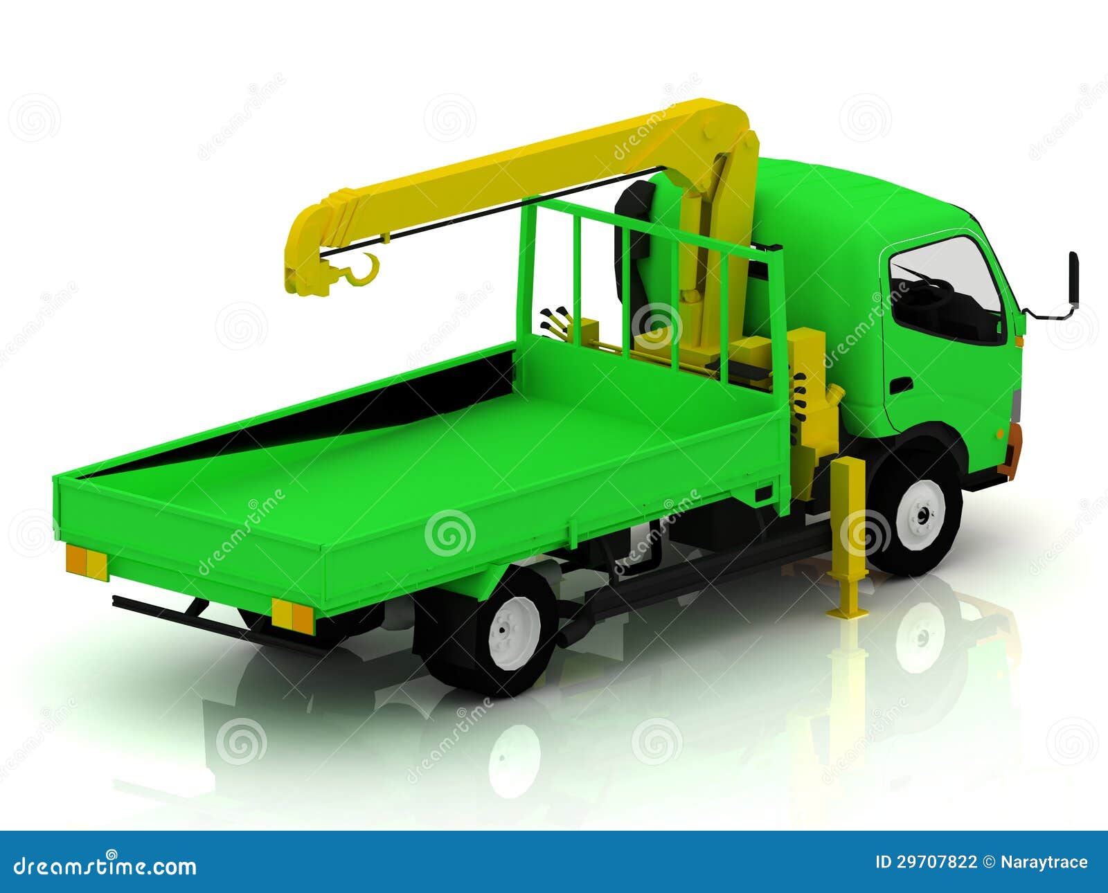 Green truck with a crane stock illustration. Illustration of