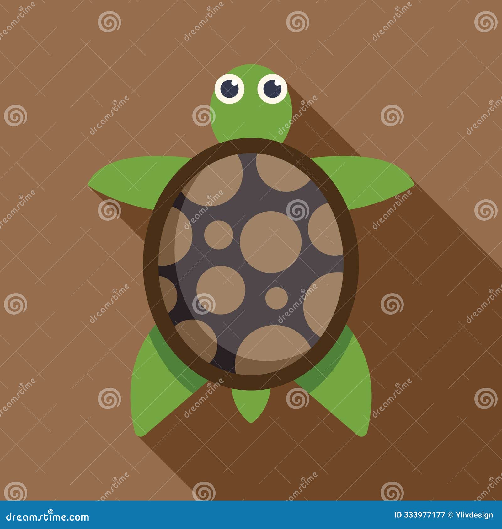 green turtle with brown shell walking having fun with long shadow