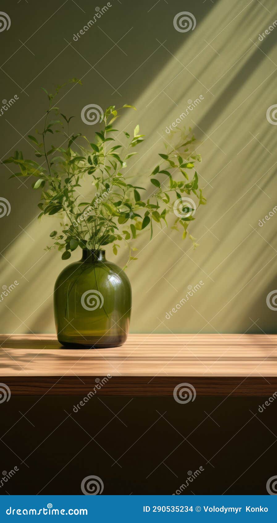 A Green Vase with a Plant on a Tabl Stock Photo Image of fresh