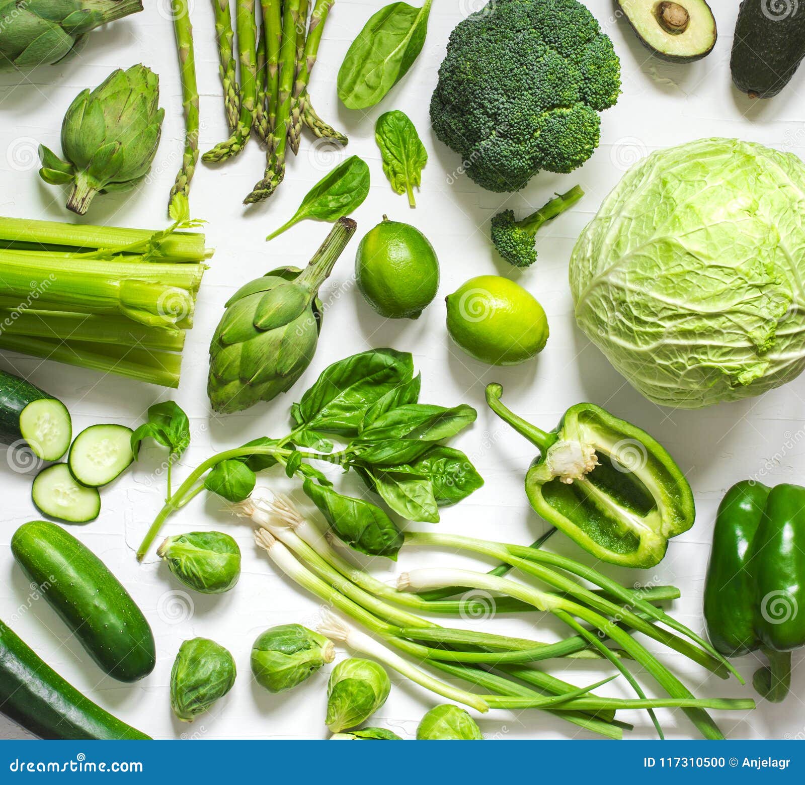 Green Vegetables and Fruits on a White Background. Fresh Organic Healthy  Food. Stock Photo - Image of lime, closeup: 117310500