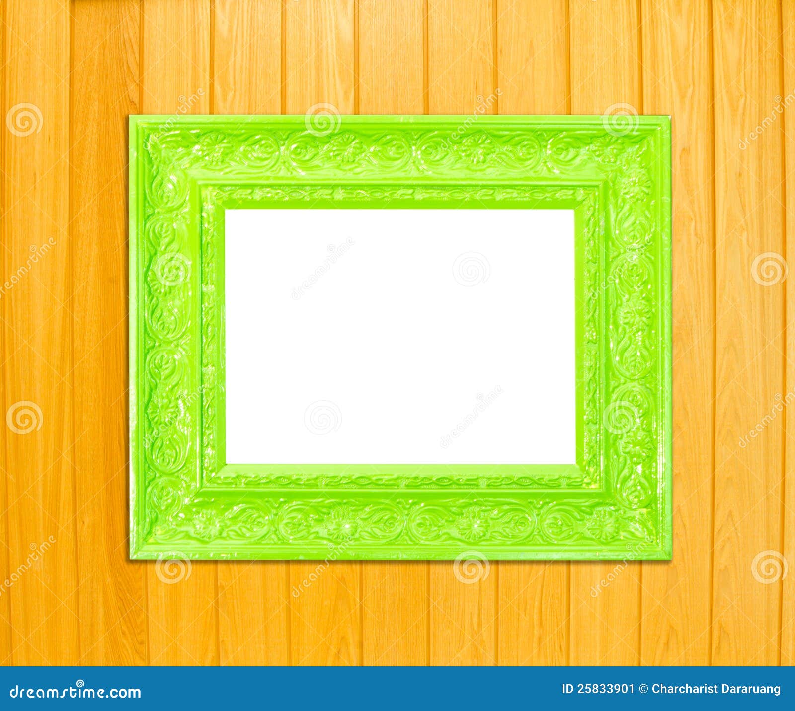 Green Vintage Picture Frame on Wood Background Stock Image Image of