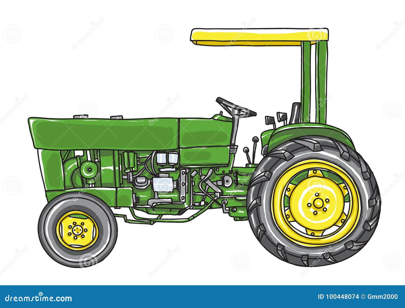 Download Green Vintage Tractor Vintage Hand Drawn Cute Vector Art ...