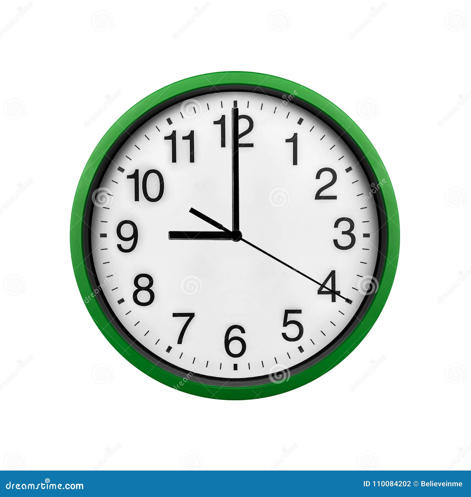 Green Wall Clock Isolated on a White Background. Stock Photo Image of