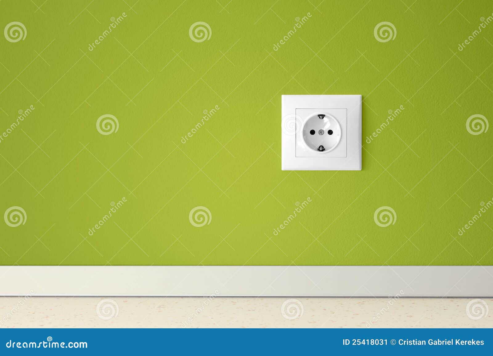 Green Wall with European Electric Outlet Stock Image Image of