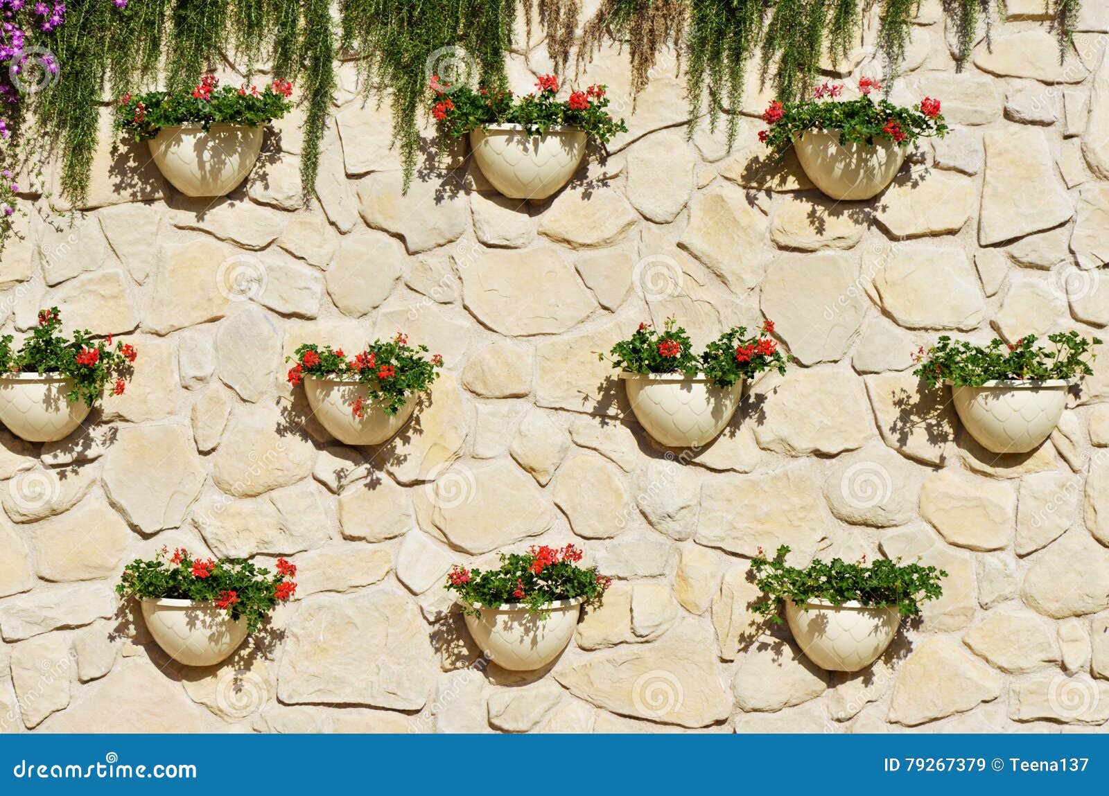 Green wall with flowers stock image. Image of summer 79267379