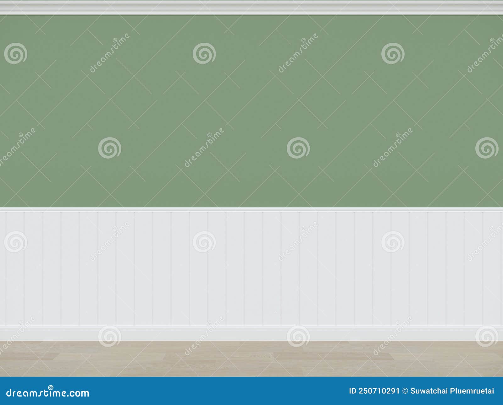 Green Wall with Wood Floor ,3d Rendering Stock Illustration