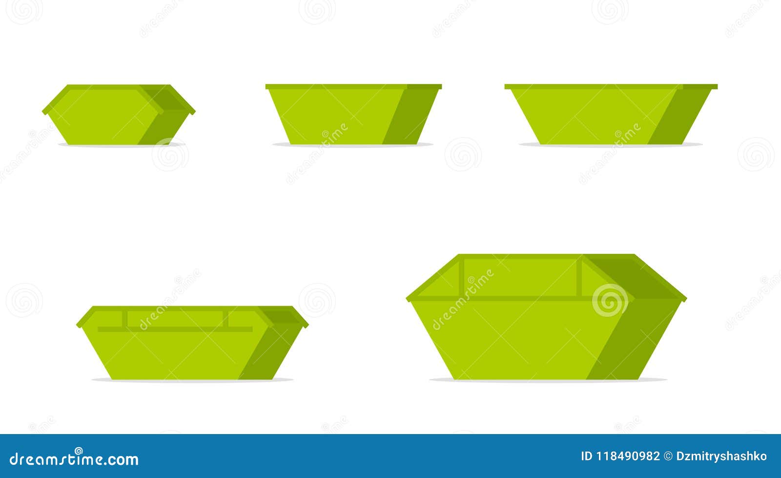 green waste skip bin icon set