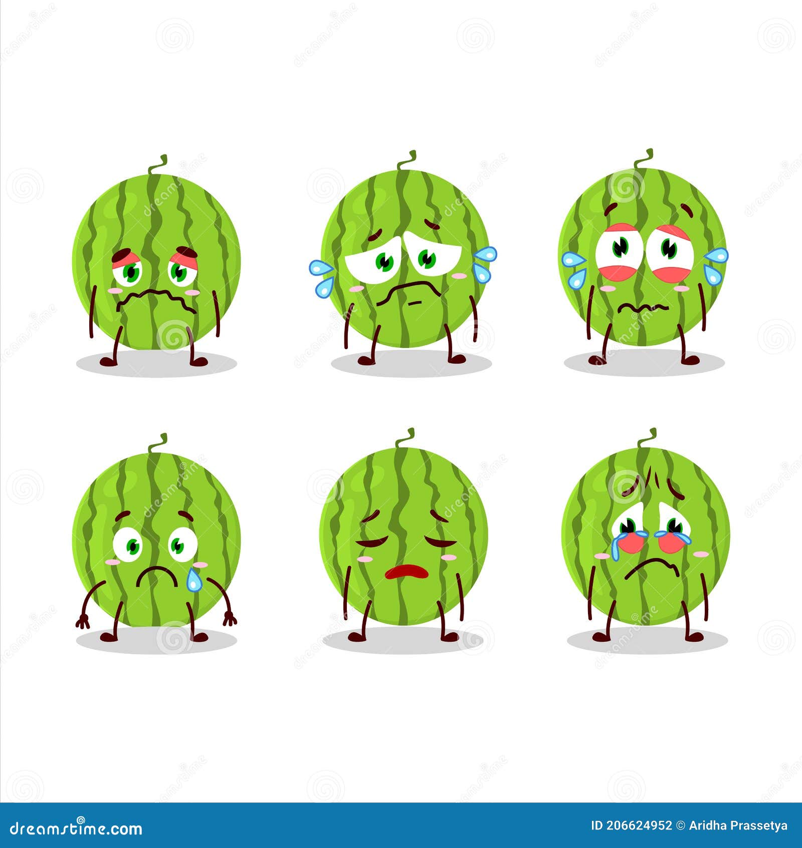 Green Watermelon Cartoon Character with Sad Expression Stock Vector -  Illustration of berry, isolated: 206624952