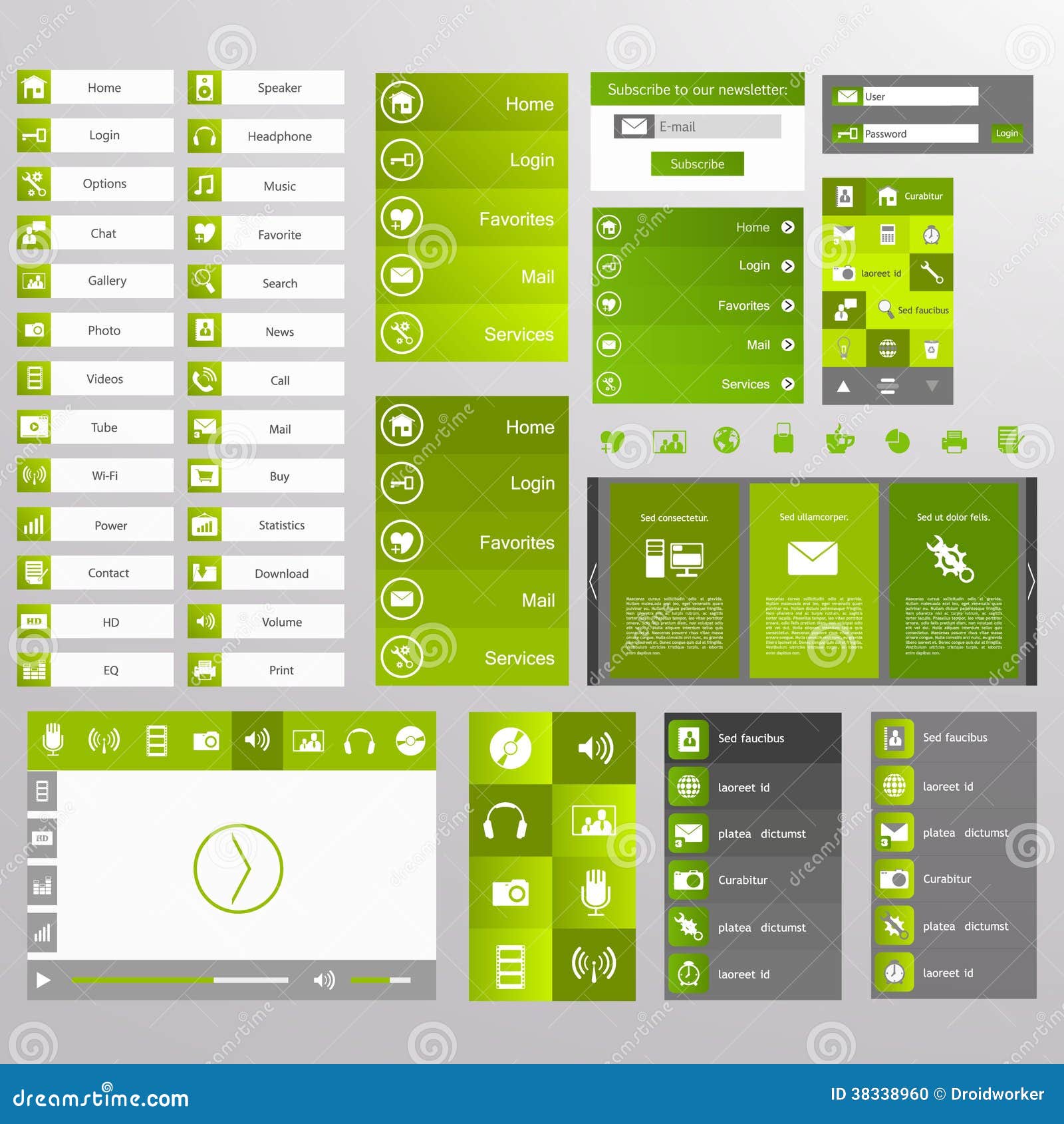Green Web Design, Elements, Buttons, Icons. Templates for Website For Free Website Menu Design Templates