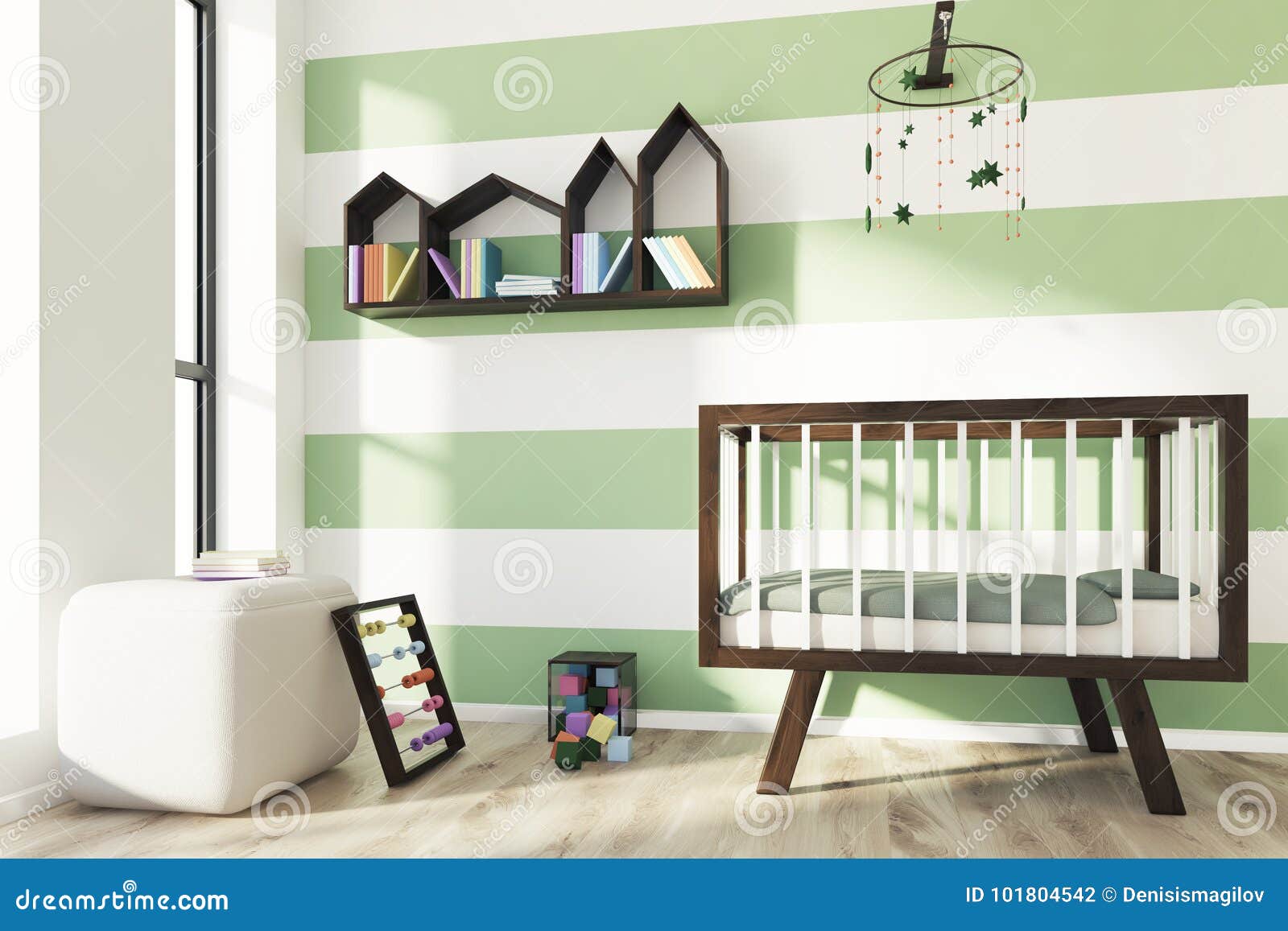 Green And White Nursery Crib Side Stock Illustration