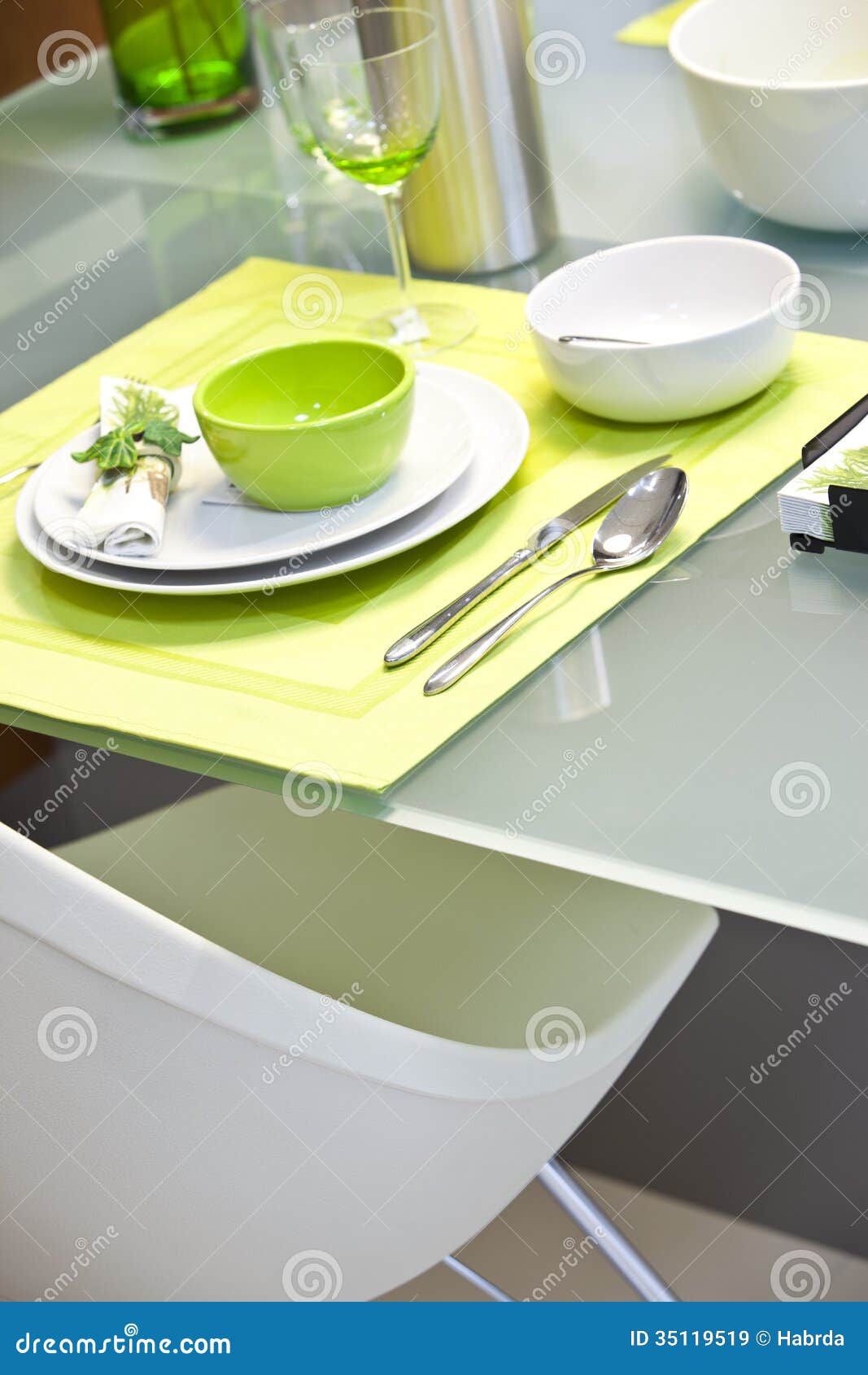 A Greenwhite Place Settings Stock Image Image of place, interior