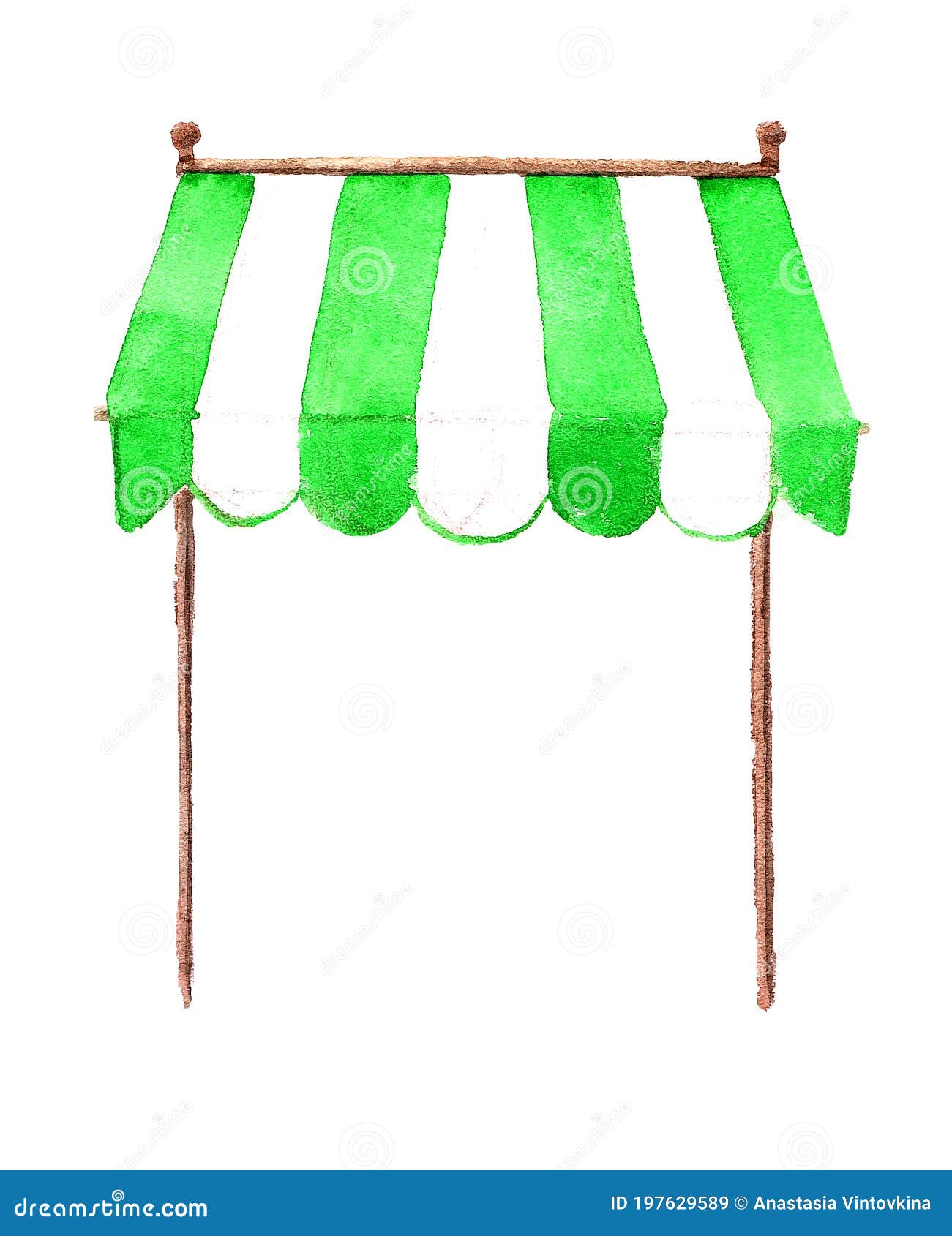 green and white striped awning for a store, cafe, street restaurant, market. one single object, front view. a hand-drawn