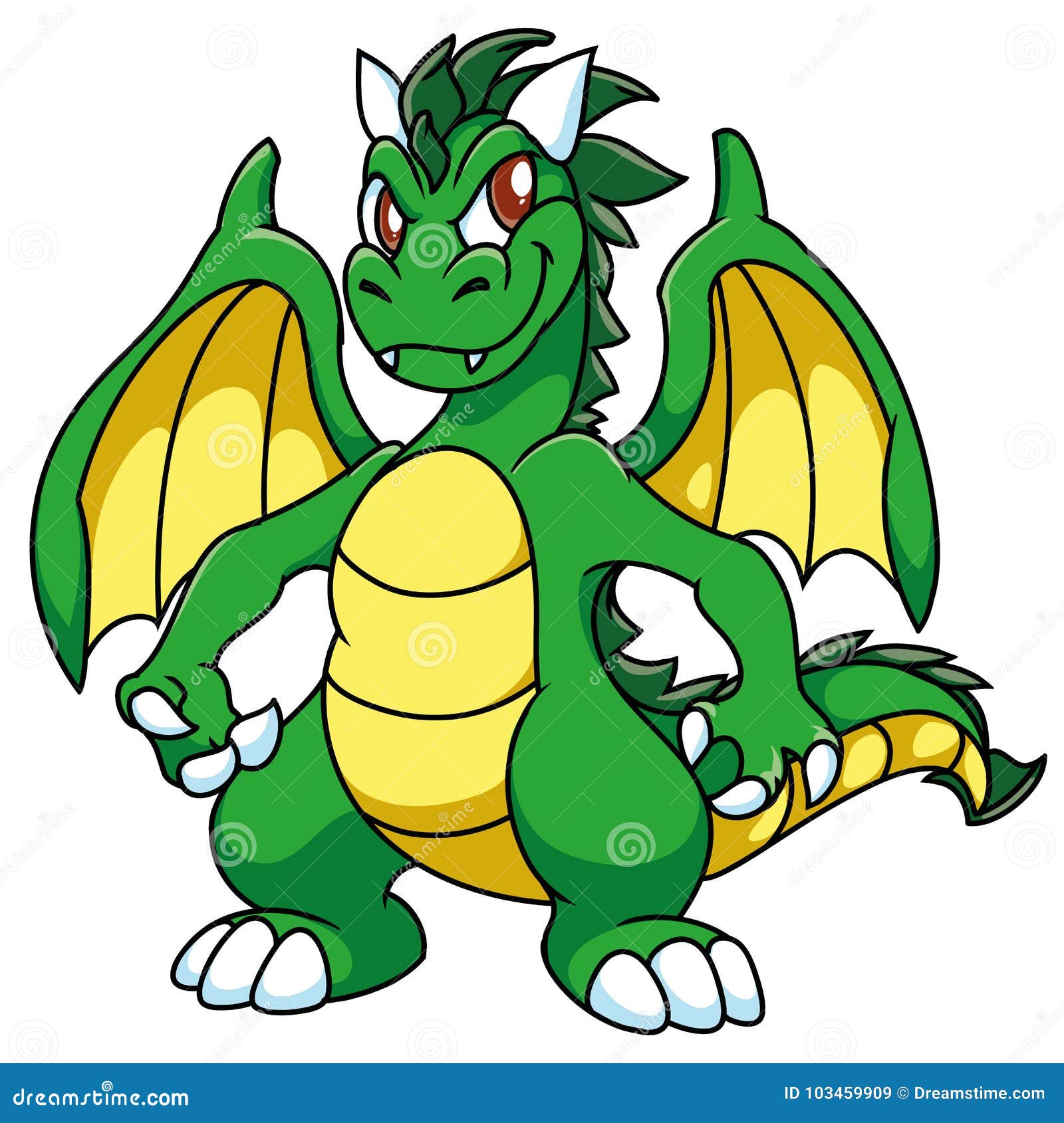 Green Winged Sly Dragon with Yellow Stomach and Wings, with Darken Horns,  Cartoon, Fantasy. Stock Vector - Illustration of strong, winged: 103459909