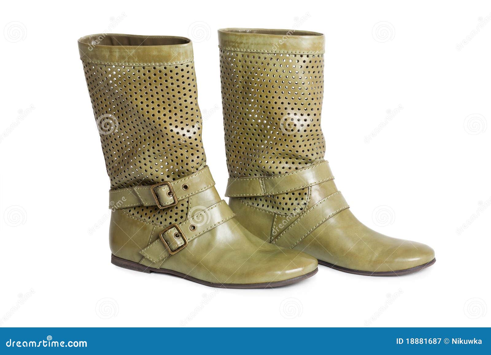 Green Woman Boots Isolated On White Stock Image Image of color