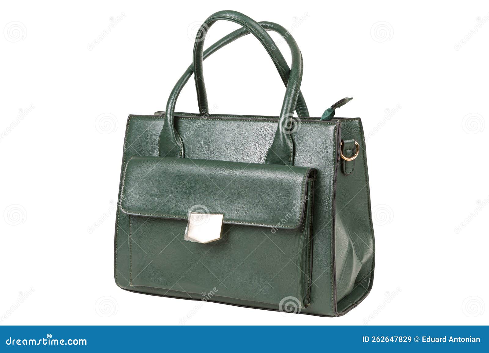 Green Women`s Bag with a Large Patch Pocket and Handles, on a White
