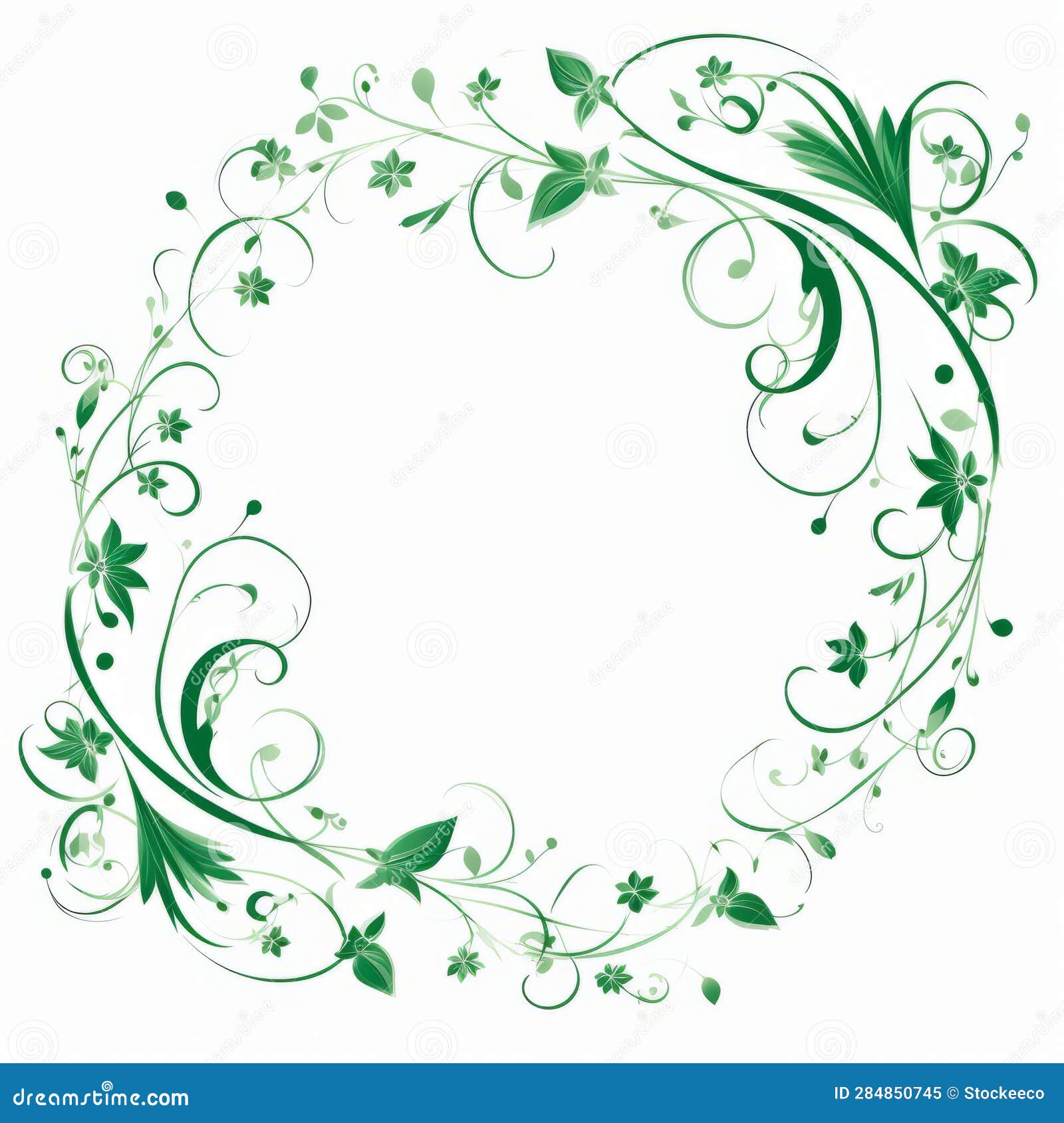 Minimalist Green Floral Swirl Picture Frame Design Stock Illustration