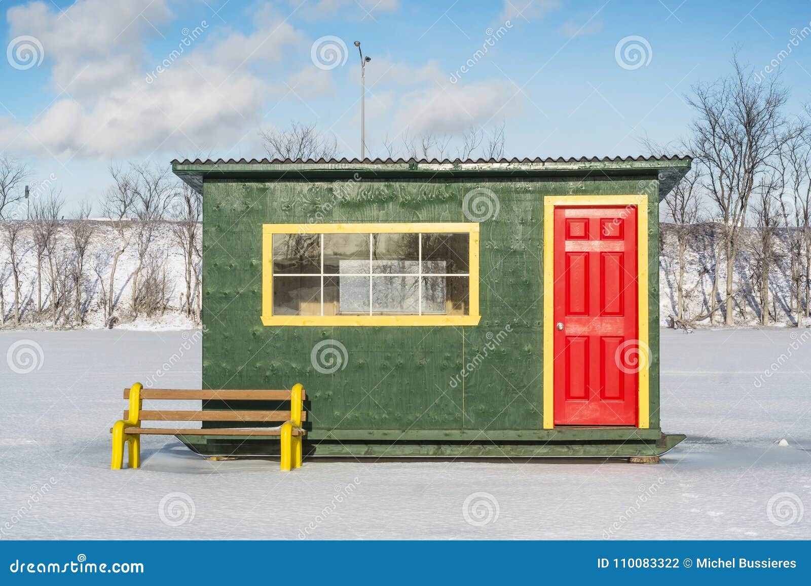 Green Yellow Red Ice Fishing Cabin Stock Photo - Image of city