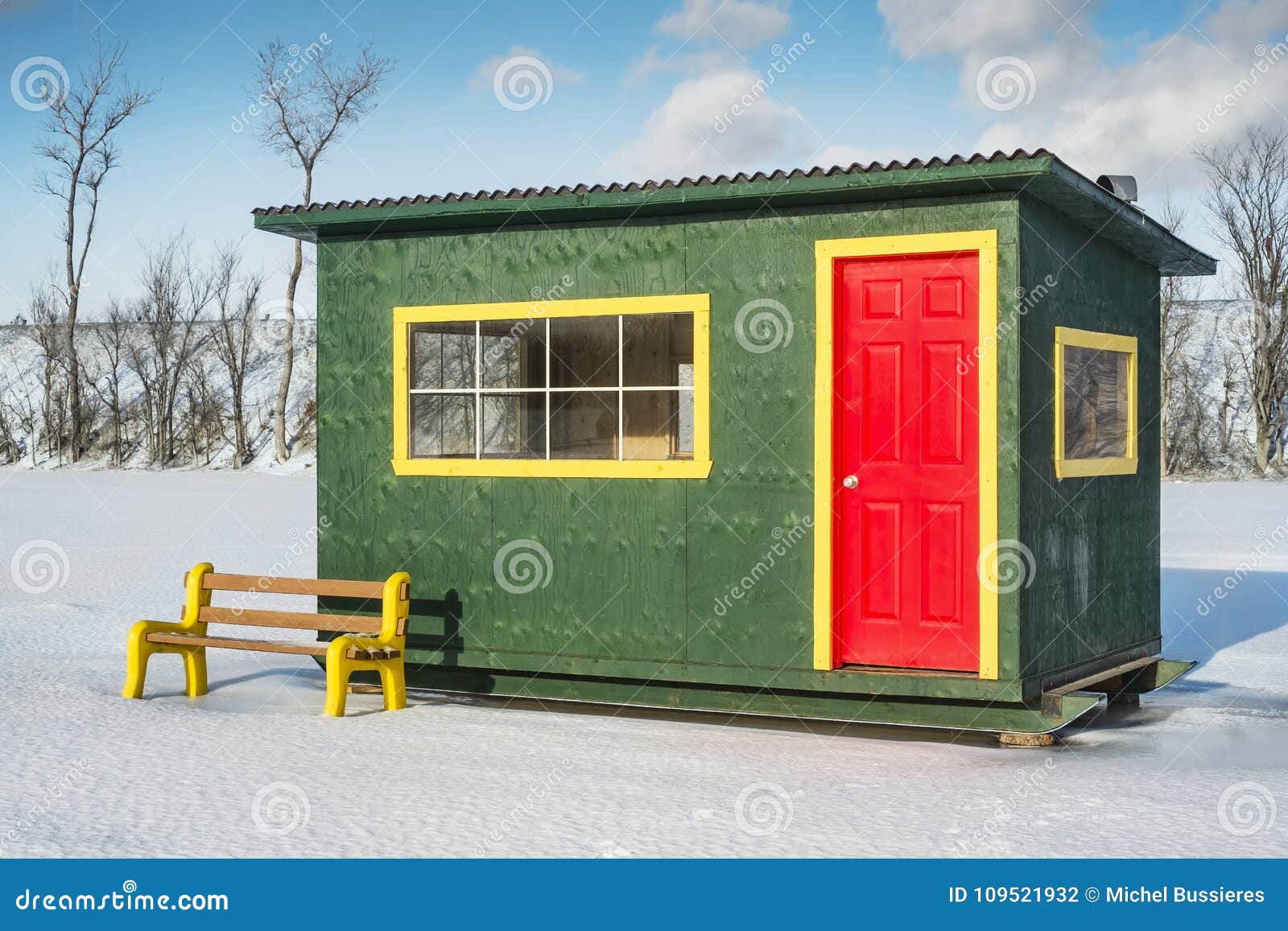 Green Yellow Red Ice Fishing Cabin Stock Photo - Image of northeastern,  frozen: 109521932