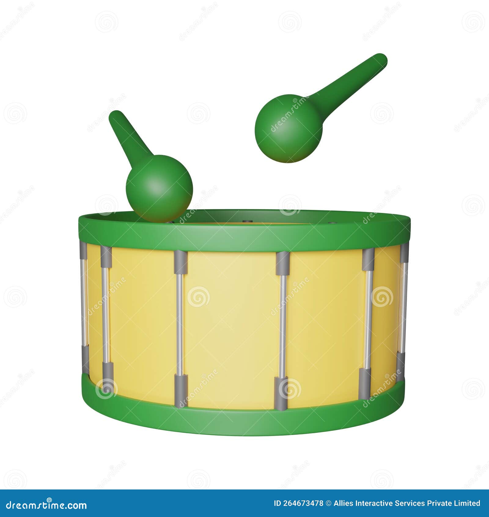 Green and Yellow Snare Drum Icon in 3D Stock Illustration