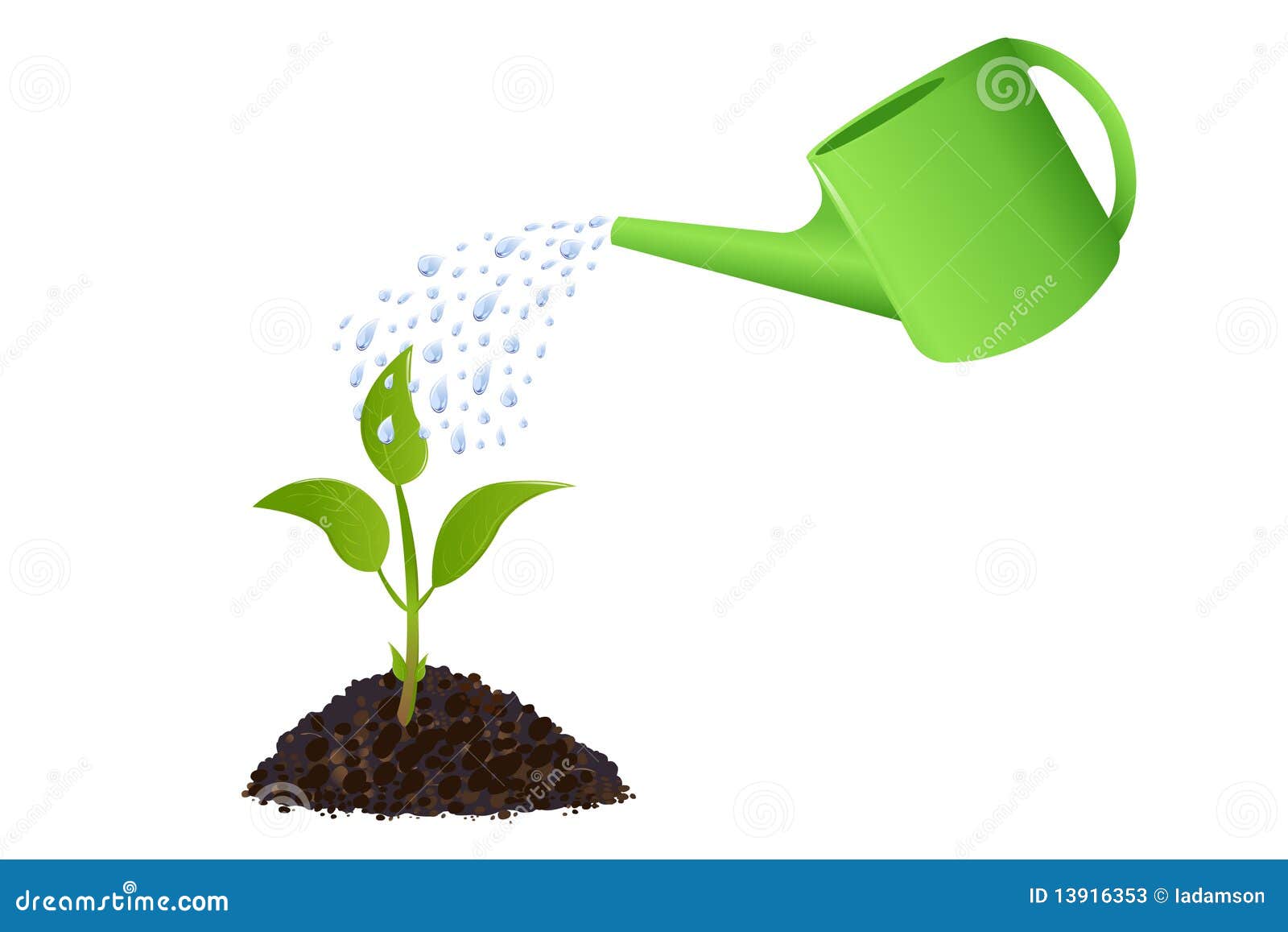 Green Young Plant with Watering Can. Vector Stock Vector - Illustration