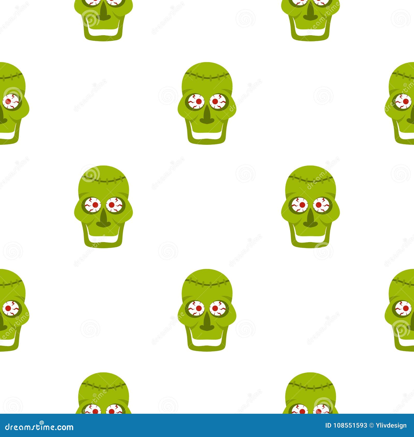 Green Zombie Skull Pattern Seamless Stock Vector Illustration of