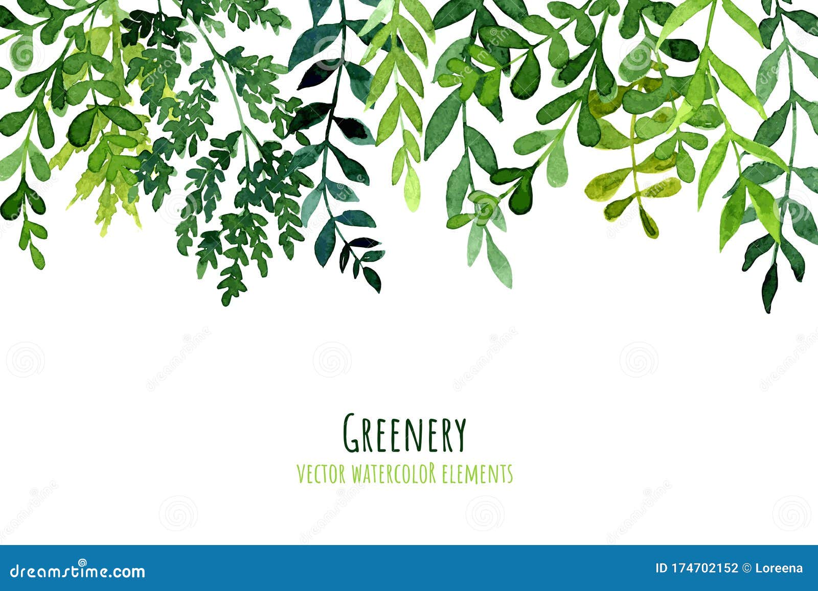 greenery drop header, watercolor botanical background, leaves and branches