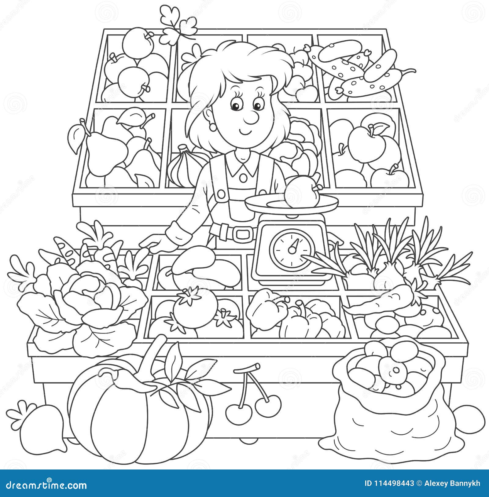 Download Greengrocer in a market stock vector. Illustration of ...