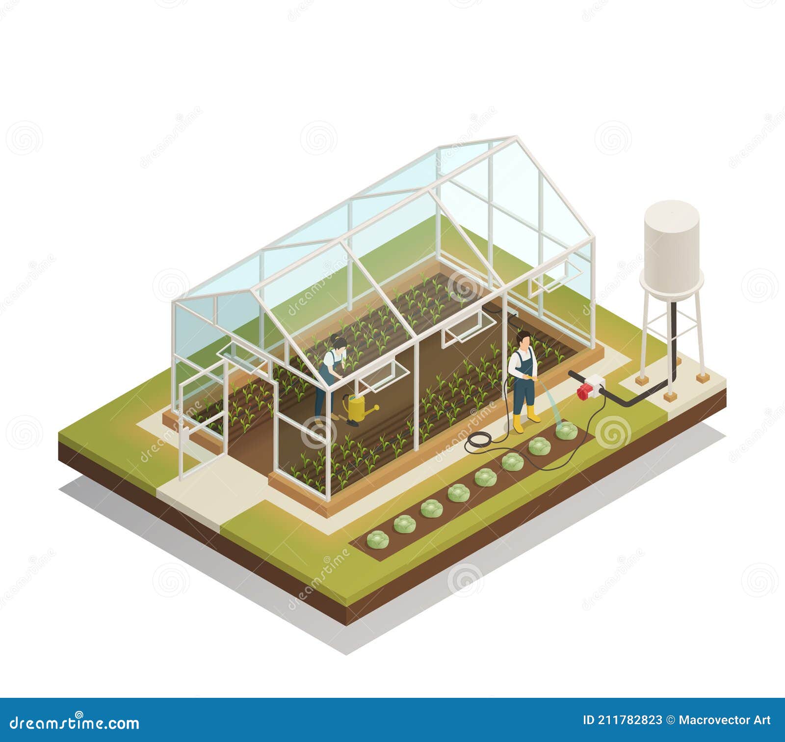 Greenhouse Facility Irrigation Isometric Composition Stock Vector