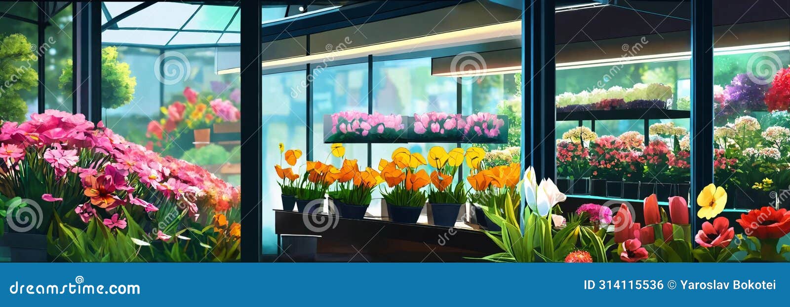 greenhouse with flowers. glassed flower shop