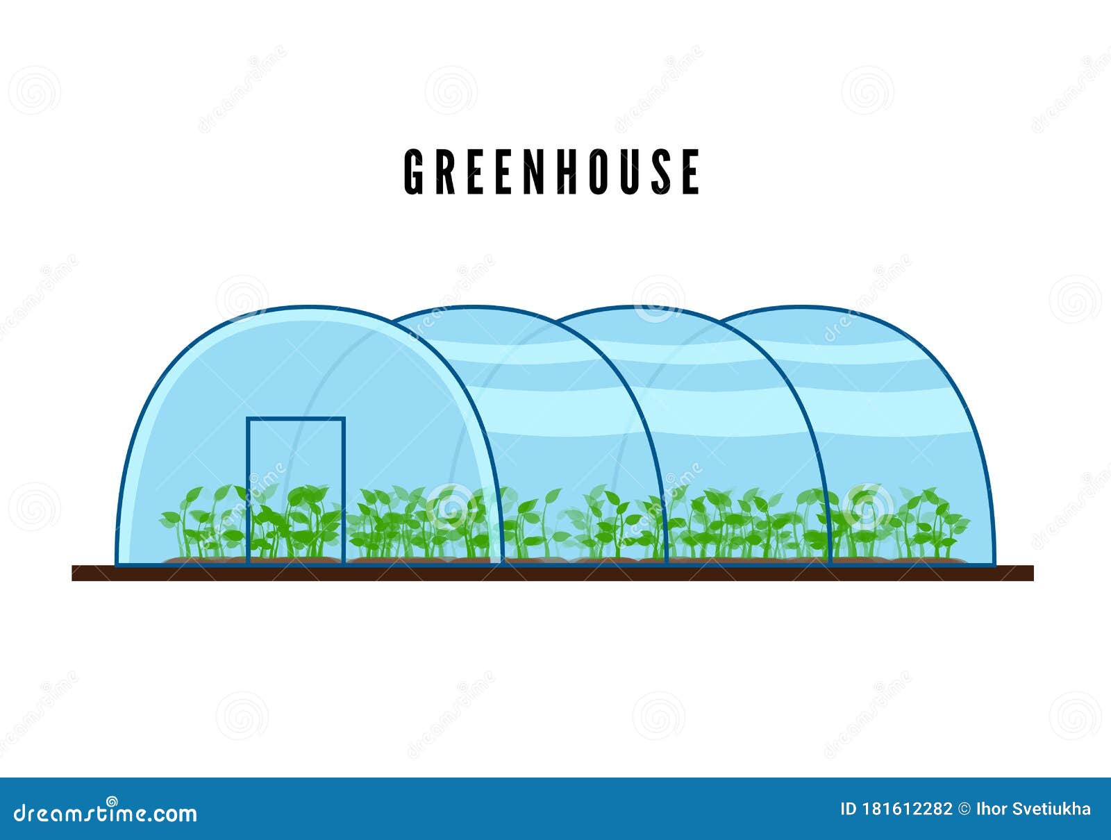Greenhouse with Green Plants Inside in Flat Style. Vector Illustration Stock Vector