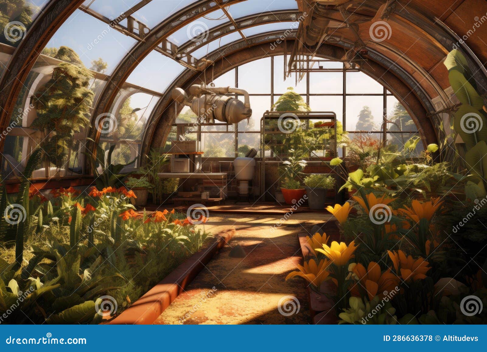 Greenhouse with Plants Growing in Martian Soil Stock Photo Image of