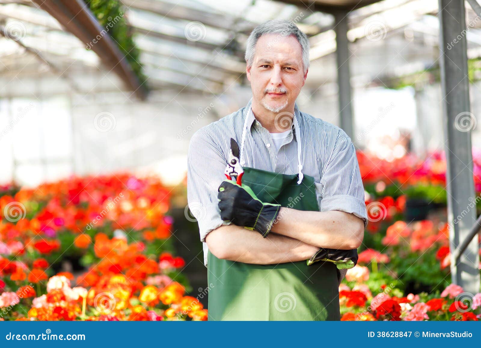 Greenhouse worker portrait stock image. Image of flower 38628847