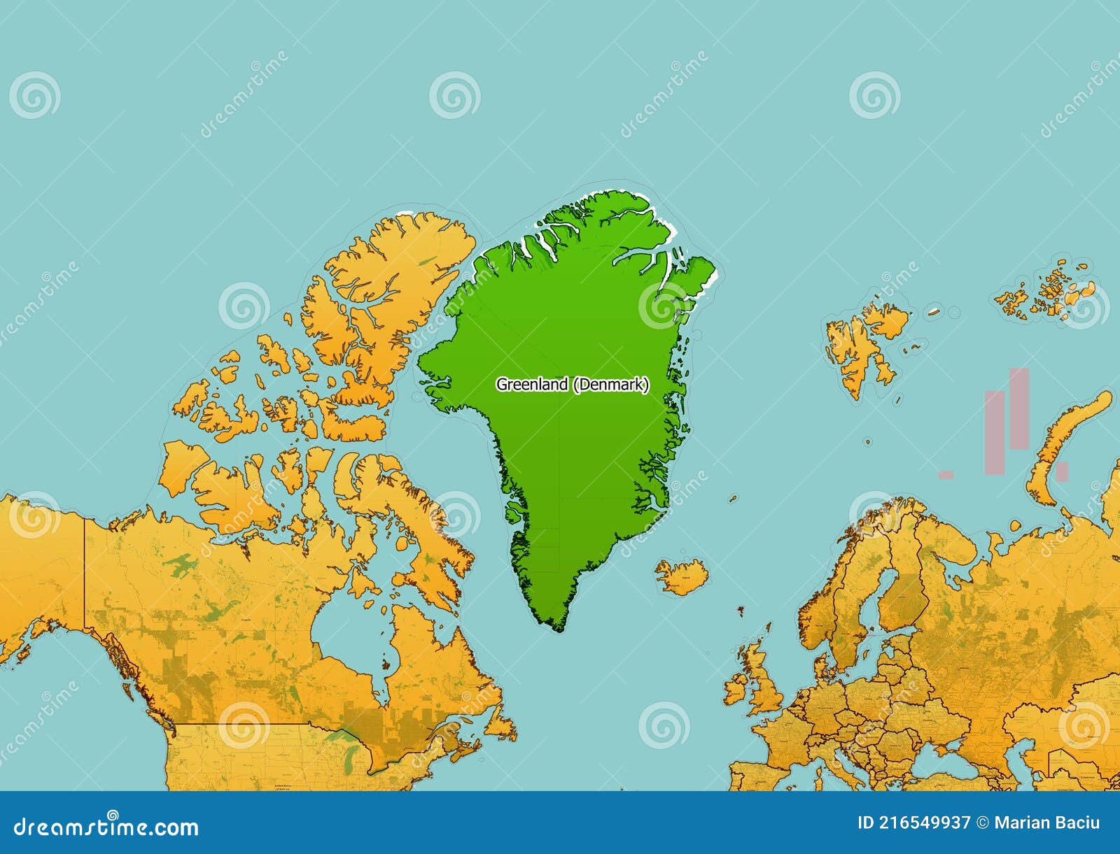 Greenland (Denmark) Map Showing Country Highlighted in Green Color with