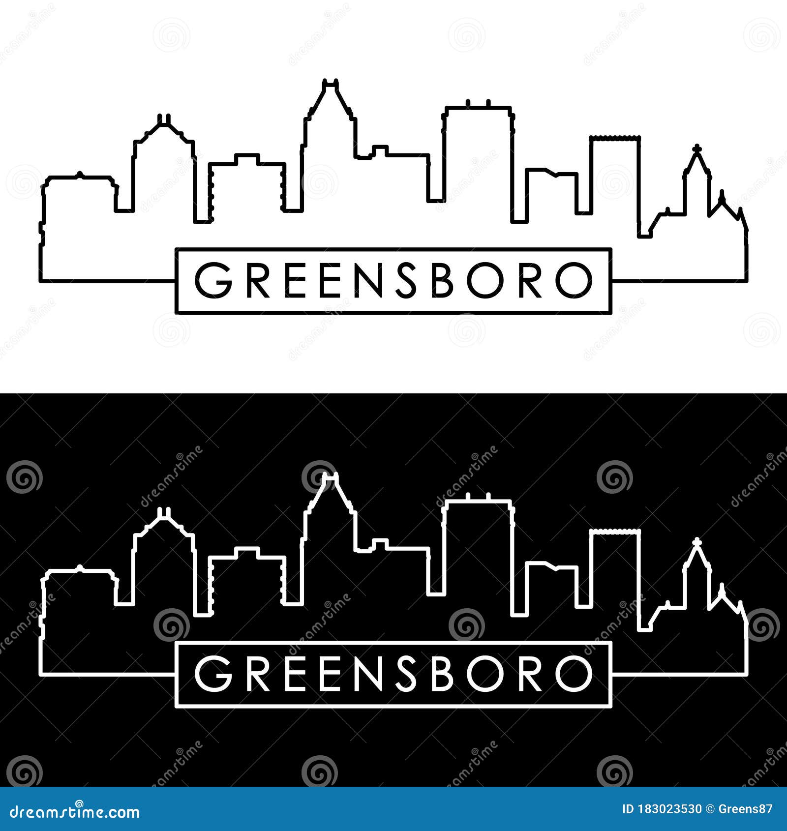 greensboro skyline. linear style. logo .