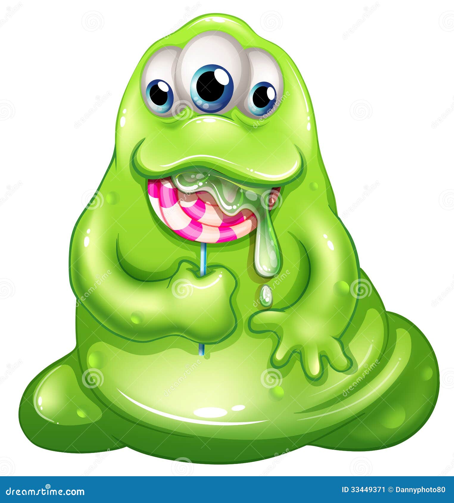 A Greenslime Baby Monster Eating A Lollipop Stock Vector - Illustration