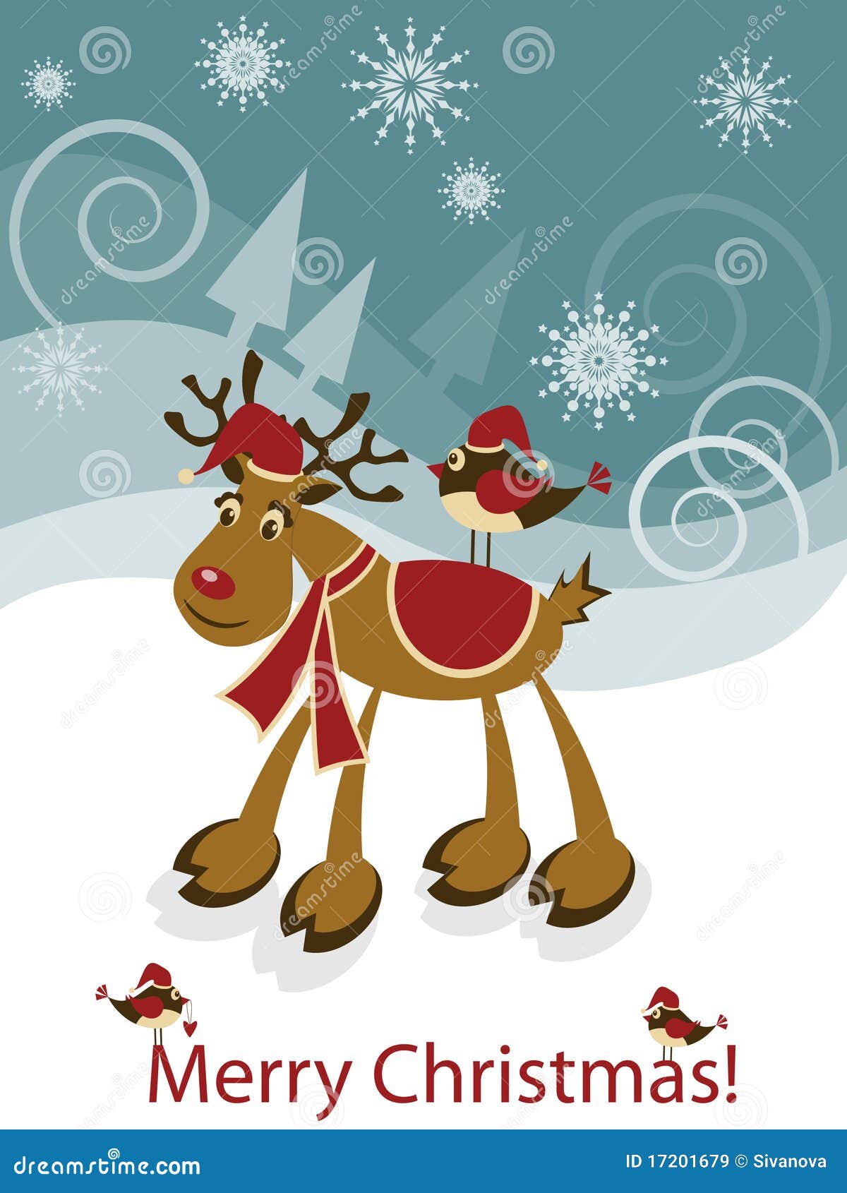 Greeteng Card with Funny Christmas Deer and Bird Stock Vector -  Illustration of design, december: 17201679