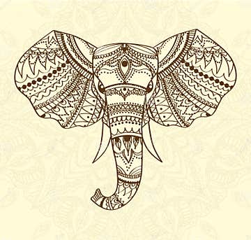 Greeting Beautiful Card with Indian Patterned Head of Elephant. Vector ...