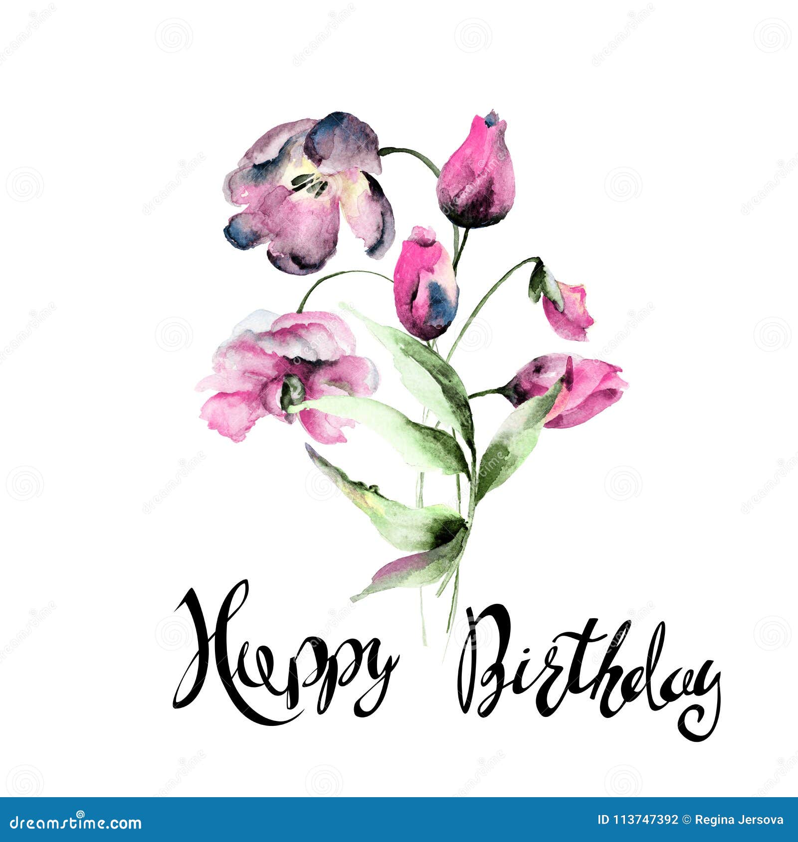 Beautiful Tulips Flowers with Title Happy Birthday, Stock ...