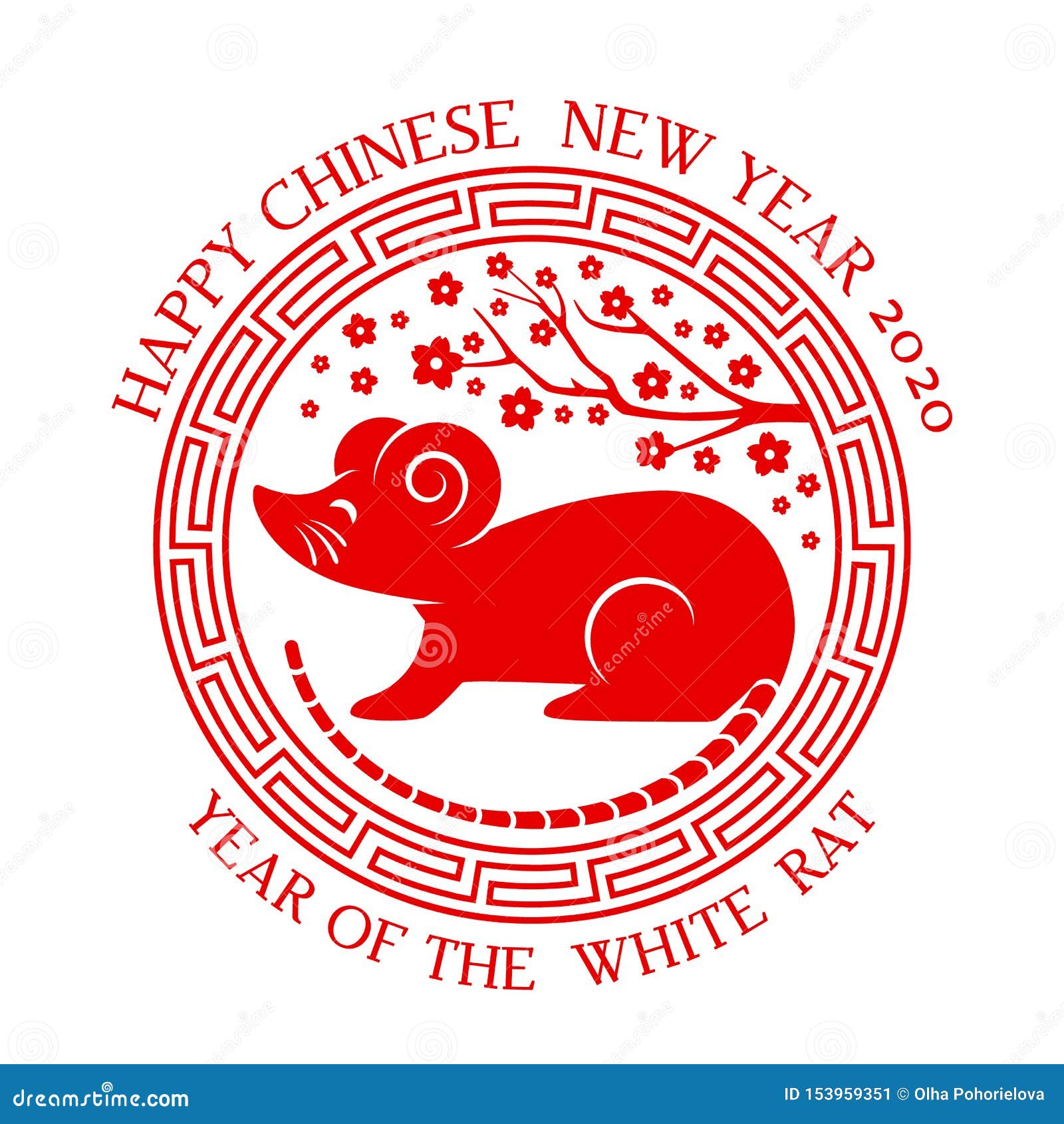 Greeting Card With Chinese New Year 2020 White Rat On The Astrological Calendar. Gong ...