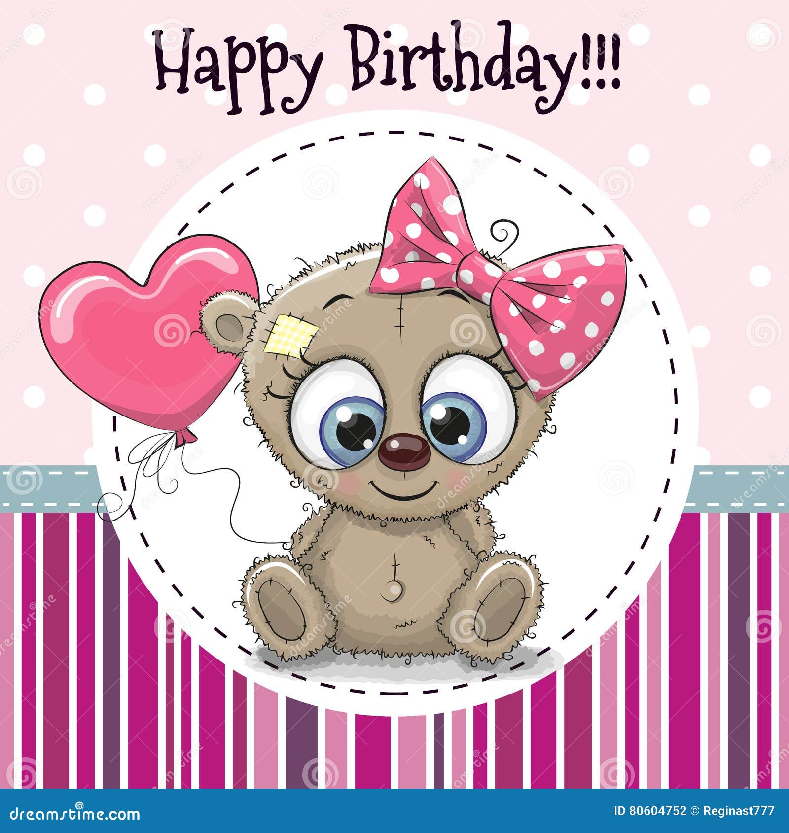 Greeting Card Cute Cartoon Bear Girl Stock Vector - Illustration of ...